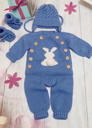 Комплект "зайка" комбінезон,шапочка,пінетки 0-3міс,3-6міс