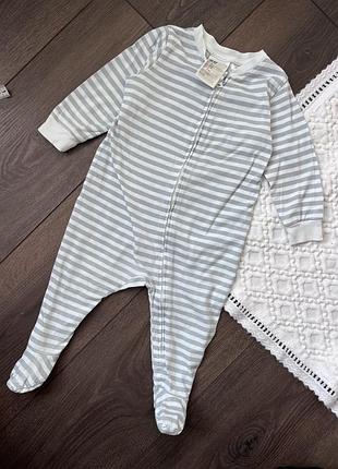 Блакитно білий полосатий смугастий чоловічок сліп на змійці замочку унісекс 6-9 міс 74 см н&м