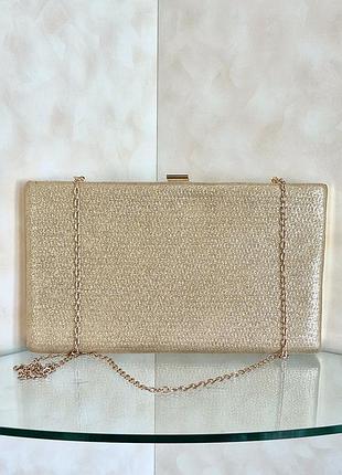 Сумка клатч вечірній золотистий на ланцюжку