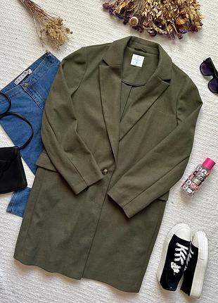 Классическое базовое свободное пальто миди прямого кроя цвета хаки