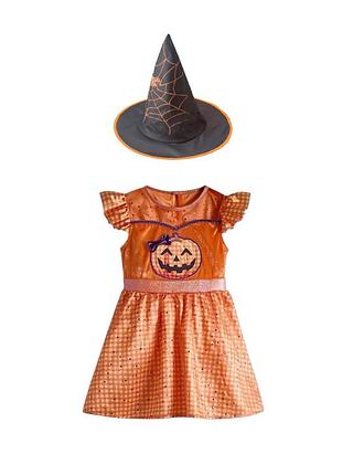 Карнавальный маскарадный костюм платье ведьма волшебница тыква с шляпой halloween хэллоуин 2-3 года george