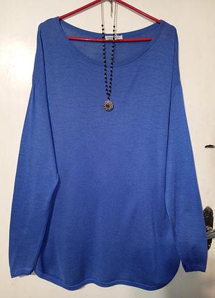 Натуральный тонкой трикотажной вязки удлиненный свитер-пуловер батал blue motion