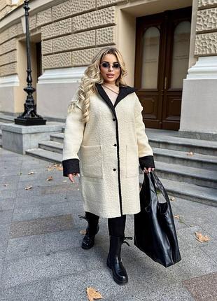 Пальто деми в черном, бежевом, сером и зеленом цвете из ткани "барашек", без подклада. размер:50-52,54-56,58-60