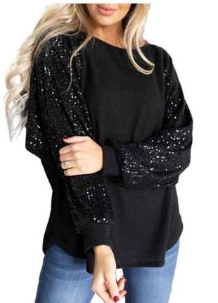 Блуза топ с блестящими рукавами