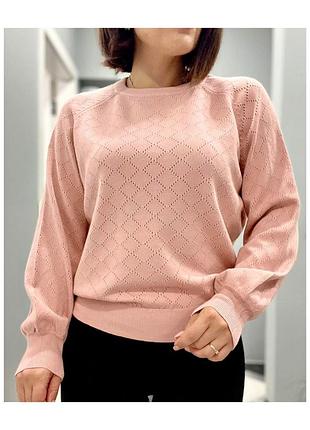 Женский мягкий свитер с ажурными ромбиками 44-48 много цветов