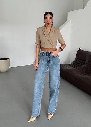 Базові широкі блакитні джинси баггі прямого крою на високій талії