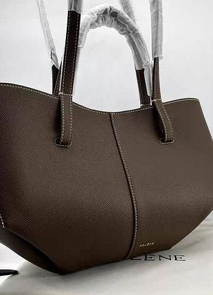 Велика коричнева сумка polene, шоколадна шкіряна сумочка, шопер