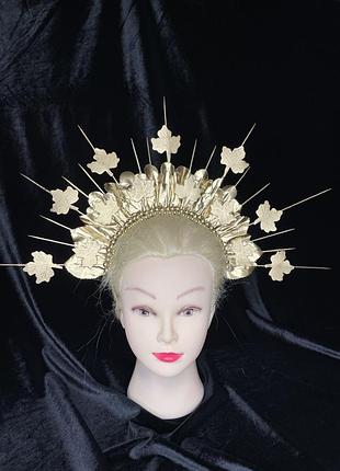 Вінок віночок обруч ободок корона золота осінь з листочками осінній венок веночек золотая осень