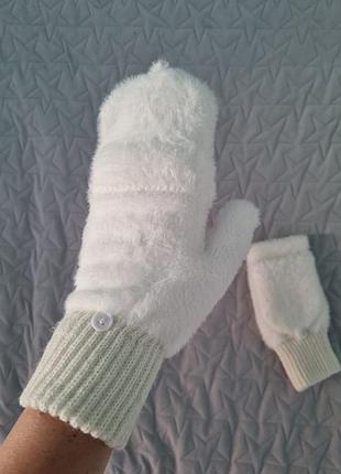 Меховые перчатки митенки белая норка next