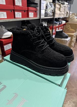 Черевики жіночі тедді ботінки жіночі чорного кольору з натуральної замші