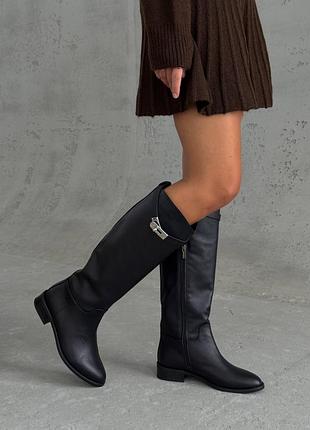 Натуральная кожа, шикарные черные женские деми сапоги