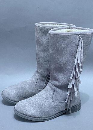 Чоботи зимові замшеві 29-30 розмір (19 см устілька) сірі теплі дитячі для дівчинки взуття на зиму
