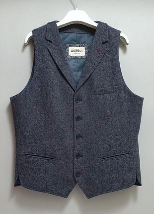 Montego - твидовый жилет - m • 50 - сине голубой - кэжуал мужская классическая жилетка - же50