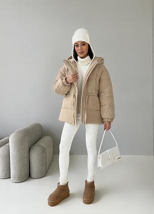 Бежевий пуховик з вовни на кулісці люксової якості до -20