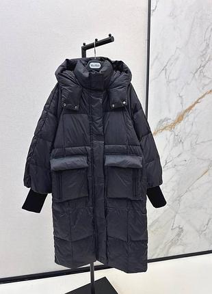 Пуховик женский шоколадный черный