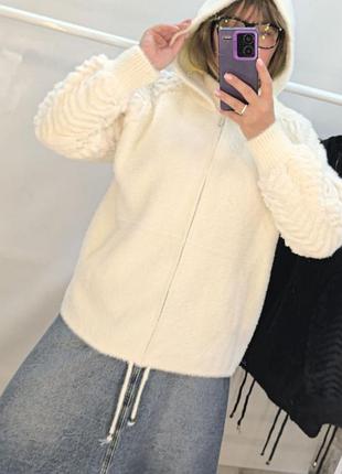 Женская теплая куртка кардиган альпака большого размера