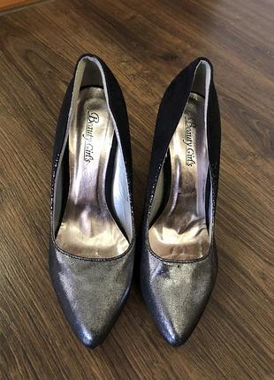 Жіночі туфлі з замінника замш+штучна шкіра з срібним напиленням