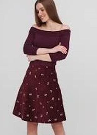 Женское вельветовое платье, платье с вышивкой, откинутые плечи. вышиванка бордовый цвет
