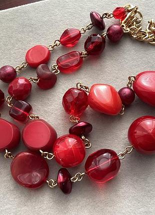 Намисто кольє скляні намистини червоного кольору