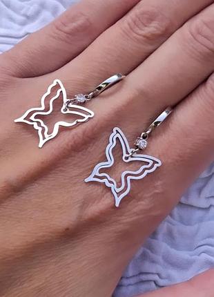 Серебряные серьги с подвижными бабочками