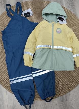 Дождевик комплект на флисе lupilu для девочки куртка и штаны полукомбинезон сова/бирюза