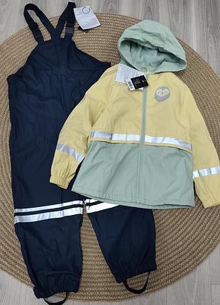 Дождевик комплект на флисе lupilu для девочки куртка и штаны полукомбинезон сова/темно-синий