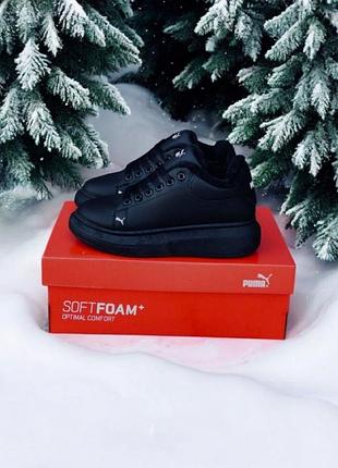 Жіночі зимові кросівки puma/чорні шкіряні кросівки пума