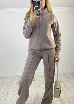 Жіночий костюм з ангори теплий кофта з горловиною і затяжками внизу і штани прямі зі стрілками