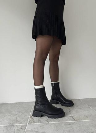 Черевики євро зимові еко шкіряні на стійких каблуках з хутром чорні на платформі жіночі теплі