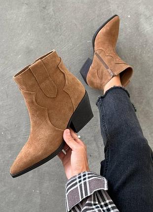 Накладной платеж ❤ натуральные демисезонные утепленные флисом замшевые кожаные казаки ковбойки ботльоны на широком низком каблуке с острым носом