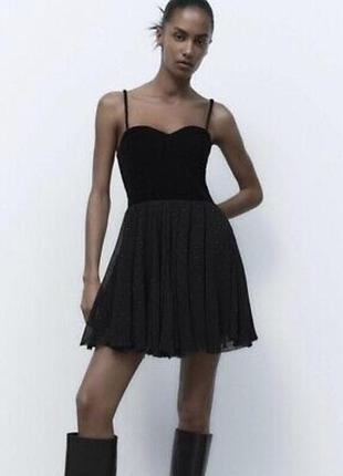 Коротка оксамитова сукня zara з гострим сітчастим принтом, розмір m