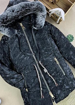 Пальто зима підліток чорне 140-164