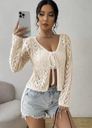 Вʼязаний кардиган з завʼязками спереду