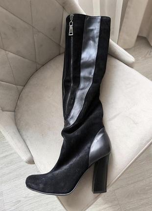 Высокие сапоги замшевые демосезон сапоги каблук на каблуке каблуке каблука ботинки замша кожа ботинки ботфорты (39-111) (40-112)