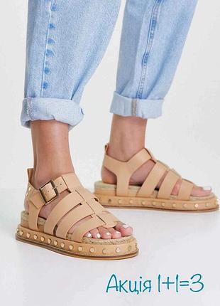 Шкіряні босоніжки еспадрільї asos jen кольору верблюжої вовни