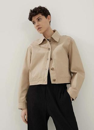 Жакет - сорочка бежева зі вставками з натуральної шкіри