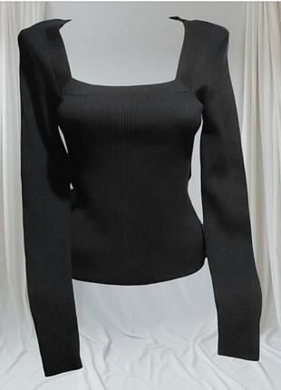 Трикотажная кофта лонгслив в рубчик с квадратным вырезом