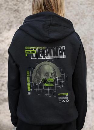 Женское утепленное зип худи на флисе зипер с принтом deadly without kane black