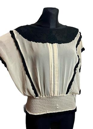 Винтажная блуза летучая мышь с кружевом vintage 2000s y2k office siren