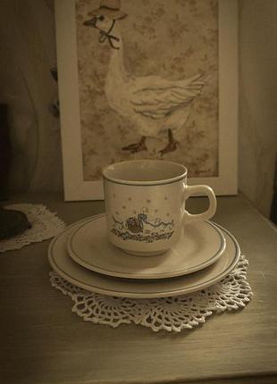 Трио винтажное, чашка, тарелка и блюдце