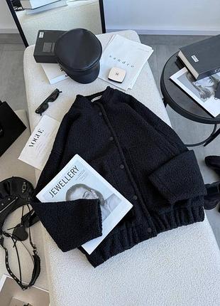 Женский бомбер куртка шерсть букле черный мод.311