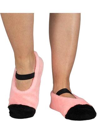 Женские домашние тапочки пинетки из овечьей шерсти утепленные розовые с черным закрытым носком