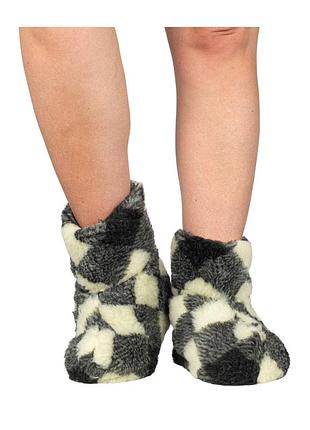 Чуни женские из шерсти мериносовой овчины в клетку