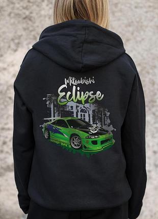 Женское утепленное зип худи на флисе зипер с принтом eclips without kane black