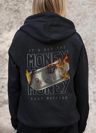 Жіноче утеплене зіп худі на флісі зіпер з принтом fire without kane black