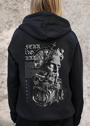 Женское утепленное зип худи на флисе зипер с принтом greek without kane black