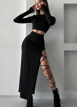 Стильный женский костюм, юбка и топ