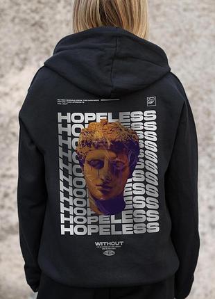 Женское утепленное зеп худи на флисе зипер с принтом hopeless without kane black