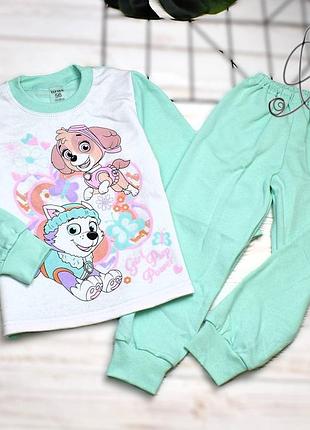 Пижама 95405, р.92,98,104,110, коттон+байка, белый/мята