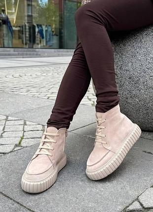 Накладной платеж ❤ натуральные утепленные байкой демисезонные ботинки со шнуровкой на рифленой подошве